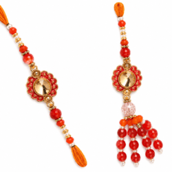 Orange Beaded Bhai Bhabhi Rakhi Set