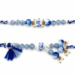 Royal Blue and White Beaded Bhai Bhabhi Rakhi Set