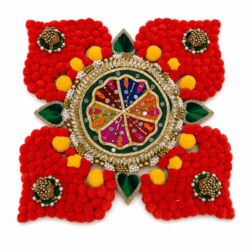 Royal Red Pom Pom Kundan Decorative Rangoli – Design No. 3