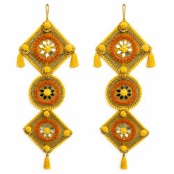 Handcrafted Mirror Work Decorative Wall  Hanging – Yellow, Orange & Gold 1 Pair