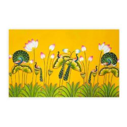 Yellow Pichwai Peacock Lotus Backdrop | Design 8