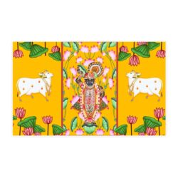 Shrinathji Pichwai Cow Lotus Backdrop | Design 9