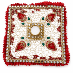 Handcrafted Decorative Square Diya Rangoli with Mirror Work – Red, White & Gold Design 4
