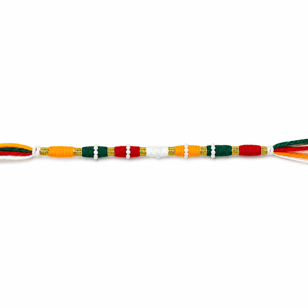Multi Colour Handmade Rakhi With White Beads