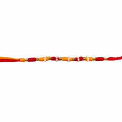 Red and Yellow Rakhi With White Beads