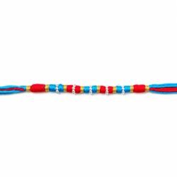 Maroon and Blue Handmade Rakhi With White Beads