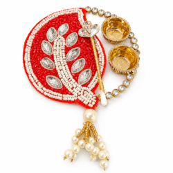 Red Leaf Shape Decorative Tilak Plate Design 16 |