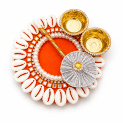 Orange Decorative Tilak Plate with Kori Design 19