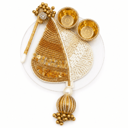 Golden Leaf Tilak Plate with Pearl Detailing | Design 18