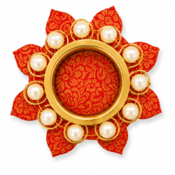 Decorative Pearl Diya Base / Pooja Candle Holder – Red & Gold Floral Design