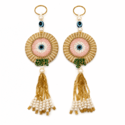 Evil Eye Shubh Labh Door Hanging Pair – Pink & Gold