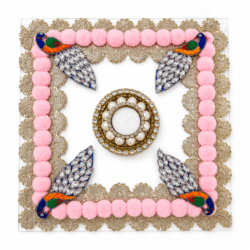 Peacock Kundan Pink Pom Pom Decorative Rangoli – Design No. 8