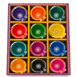 Decorative Clay Diyas – Set of 12 | Assorted Designs & Colours