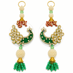 Green Kundan Shubh Labh Decoration | Design 18
