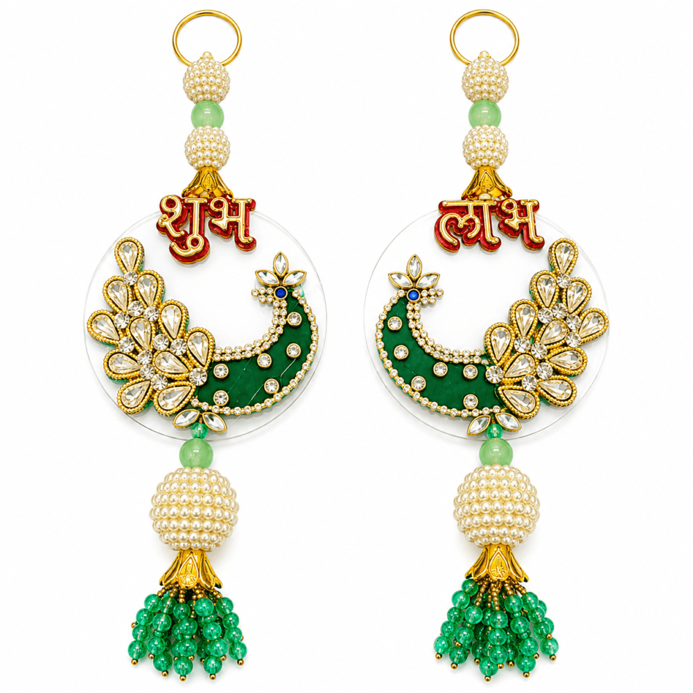 Green Kundan Shubh Labh Decoration | Design 18