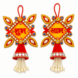 Red & Yellow Pearl Shubh Labh Decoration | Design 14