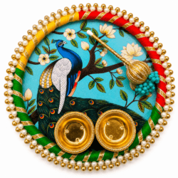 Peacock Pichwai Art Tilak Plate |  Pooja Thali Design 11