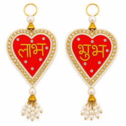 Red & Yellow Heart Shubh Labh Decoration | Design 1