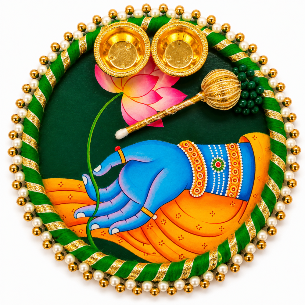 Krishna Pichwai Art Tilak Plate Design 15 | Pooja Thali