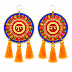 Red Blue Round Shubh Labh with Stones & Tassels | Design 28
