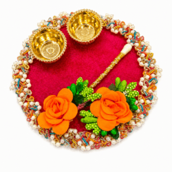 Red Floral Decorative Tilak Plate Design 14 | Pooja Thali