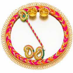 Pink & Golden Round Tilak Plate Design 9 | Pooja Thali