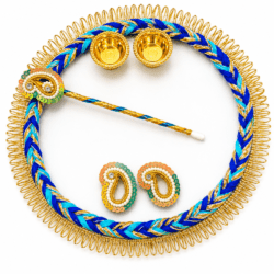 Blue & Golden Round Decorative Tilak Plate | Pooja Thali Design 7