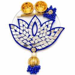 Blue Lotus Tilak Plate with Mirror Work | Pooja Thali Design 6