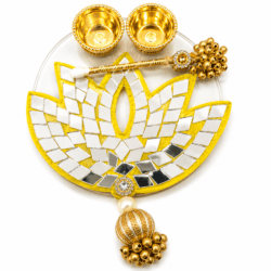 Yellow Lotus Tilak Plate with Mirror Work | Pooja Thali Design 5