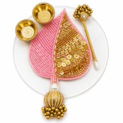 Pink Paan Shape Decorative Tilak Plate | Pooja Thali Design 4