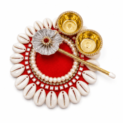 Red Decorative Tilak Plate with Kori | Pooja Thali Design 3