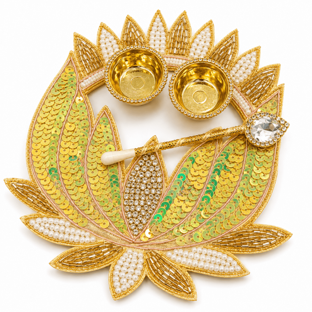 Golden & White Decorative Tilak Plate | Pooja Thali Design 2