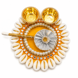 Decorative Tilak Plate Design 1 – Yellow with Kori | Pooja & Festive Tilak Platter