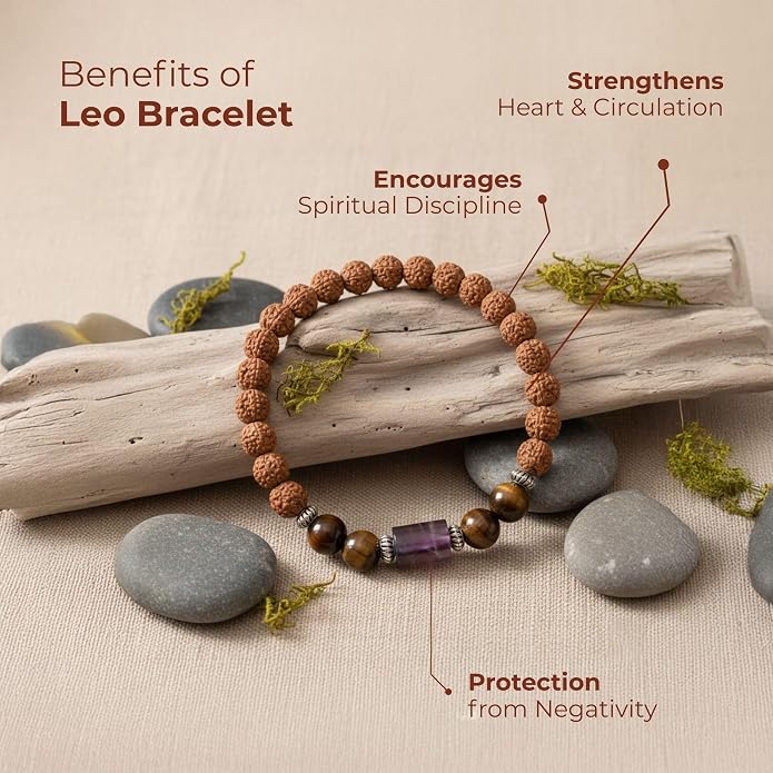 Leo Zodiac (Sinh Rashi) Rudraksha Gems Bracelet with Certificate - Image 3