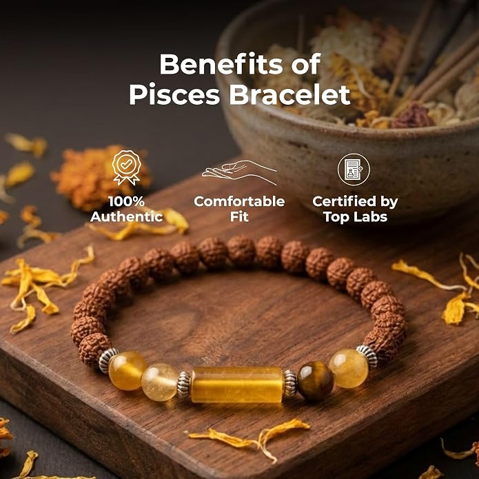 Pisces Zodiac Meen Rashi Rudraksha Gems Bracelet – With Certificate - Image 5