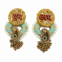 Shubh Labh Decorative Door Hanging Pair – Mint Green & Gold