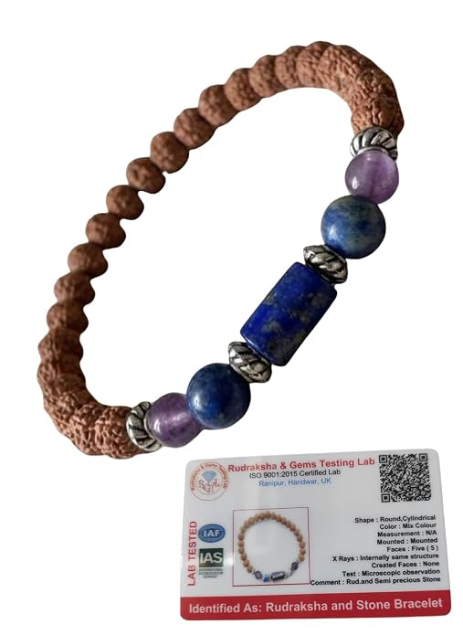 Capricorn Zodiac (Makar Rashi) Rudraksha Gems Bracelet with Certificate - Image 2