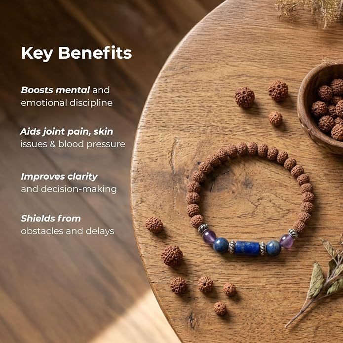 Capricorn Zodiac (Makar Rashi) Rudraksha Gems Bracelet with Certificate - Image 3