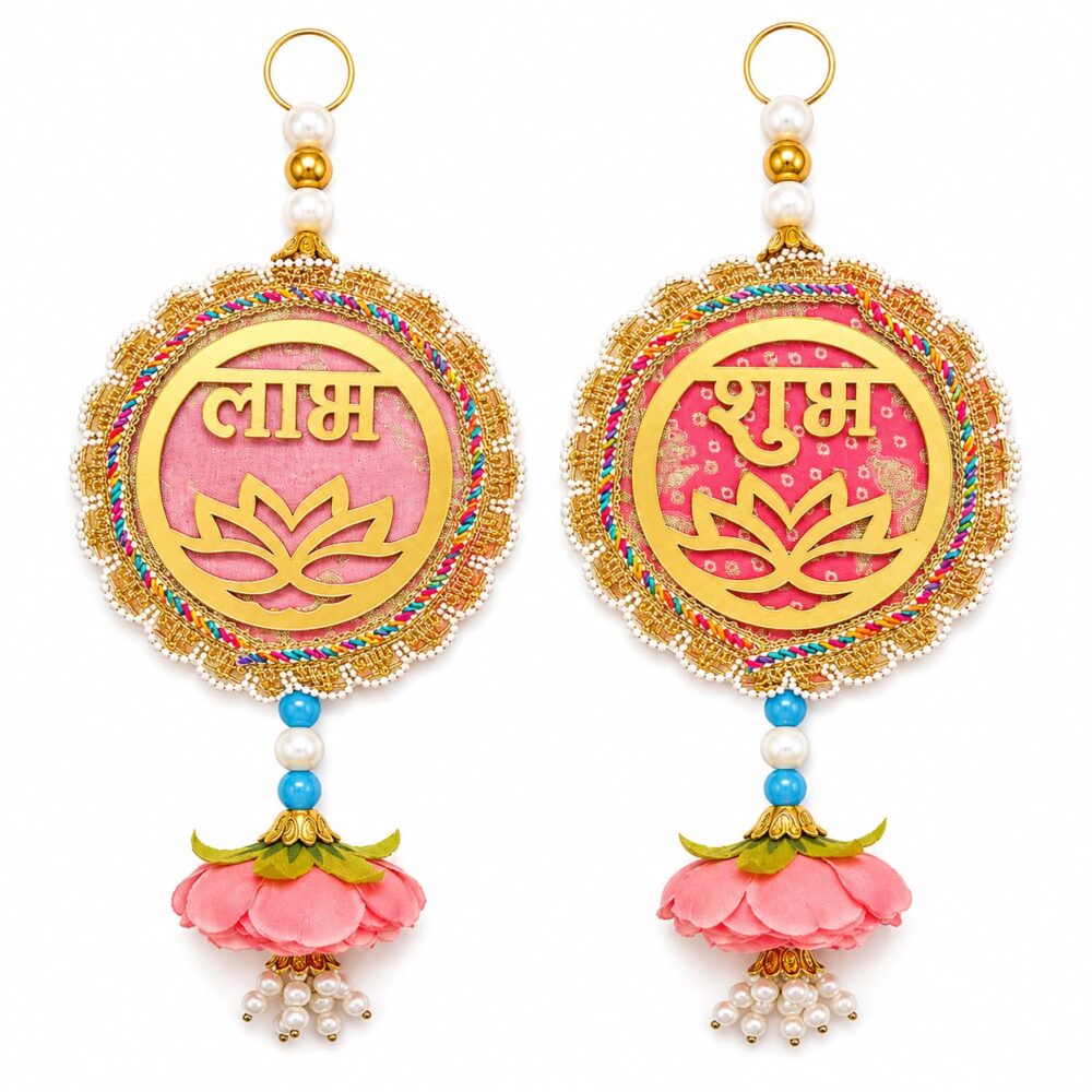 Pink Lotus Shubh Labh with Pearls | Design 32