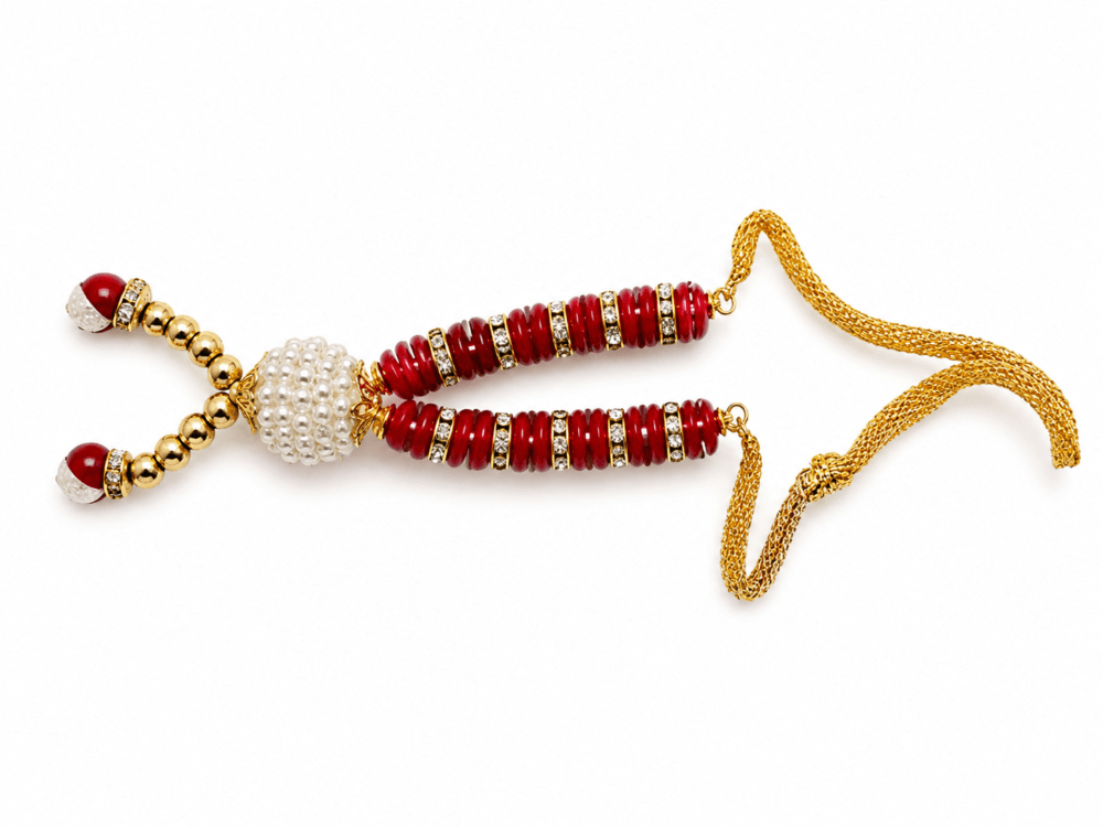 Red Chudi & Pearl Beaded Decorative Latkan Hanging – Pair