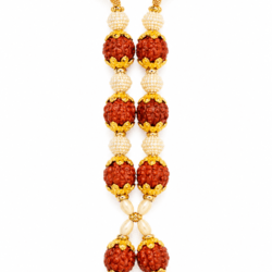 Rudraksha & Pearl Deity Shringar Mala – Traditional Golden Beaded Thakurji Garland