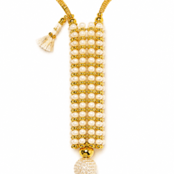Pearl & Gold Deity Shringar Mala – Elegant Traditional Thakurji Garland