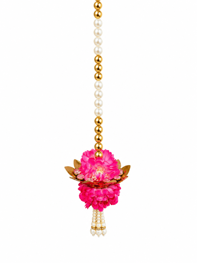 Decorative Pink Flower & Pearl Hanging Latkan - Image 2