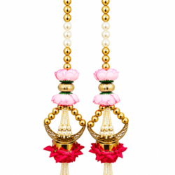 Decorative Lotus Pearl Hanging Pair – Golden Beaded Latkan for Pooja & Festive Décor