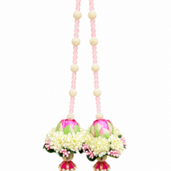 Decorative Lotus Pearl Hanging Pair – Pink Beaded Floral Latkan for Festive Décor
