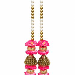 Rani Pink Floral Pearl & Golden Beaded Hanging Latkan – Pair