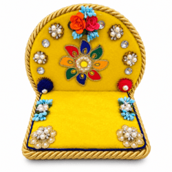 Decorative Yellow Velvet Pooja Singhasan / Laddu Gopal Aasan – design 1