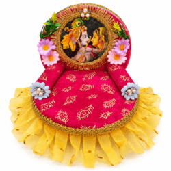 Radha Krishna Decorative Singhasan – Rani Pink & Golden Floral Design 🌸🦚