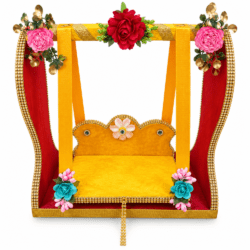 Decorative Laddu Gopal Jhula Singhasan – Yellow & Red Floral Swing