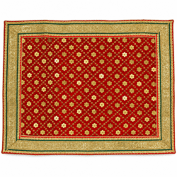 Red & Gold Decorative Pooja Asan with Floral Sequin Work – Premium Puja Mat